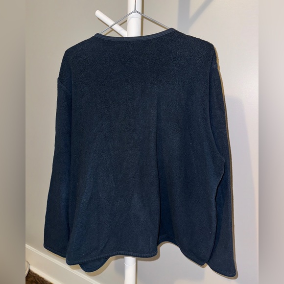 LL Bean Navy Cotton Blend w/Unique Pewter Buttons Sherpa Texture V-Neck Cardigan - Picture 4 of 7